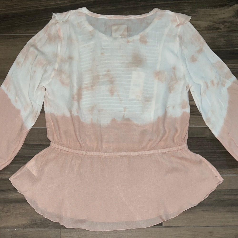 Chaser Dip Dye Pink and White Tie-Dye Ruffle Peplum Blouse Large - Picture 13 of 13
